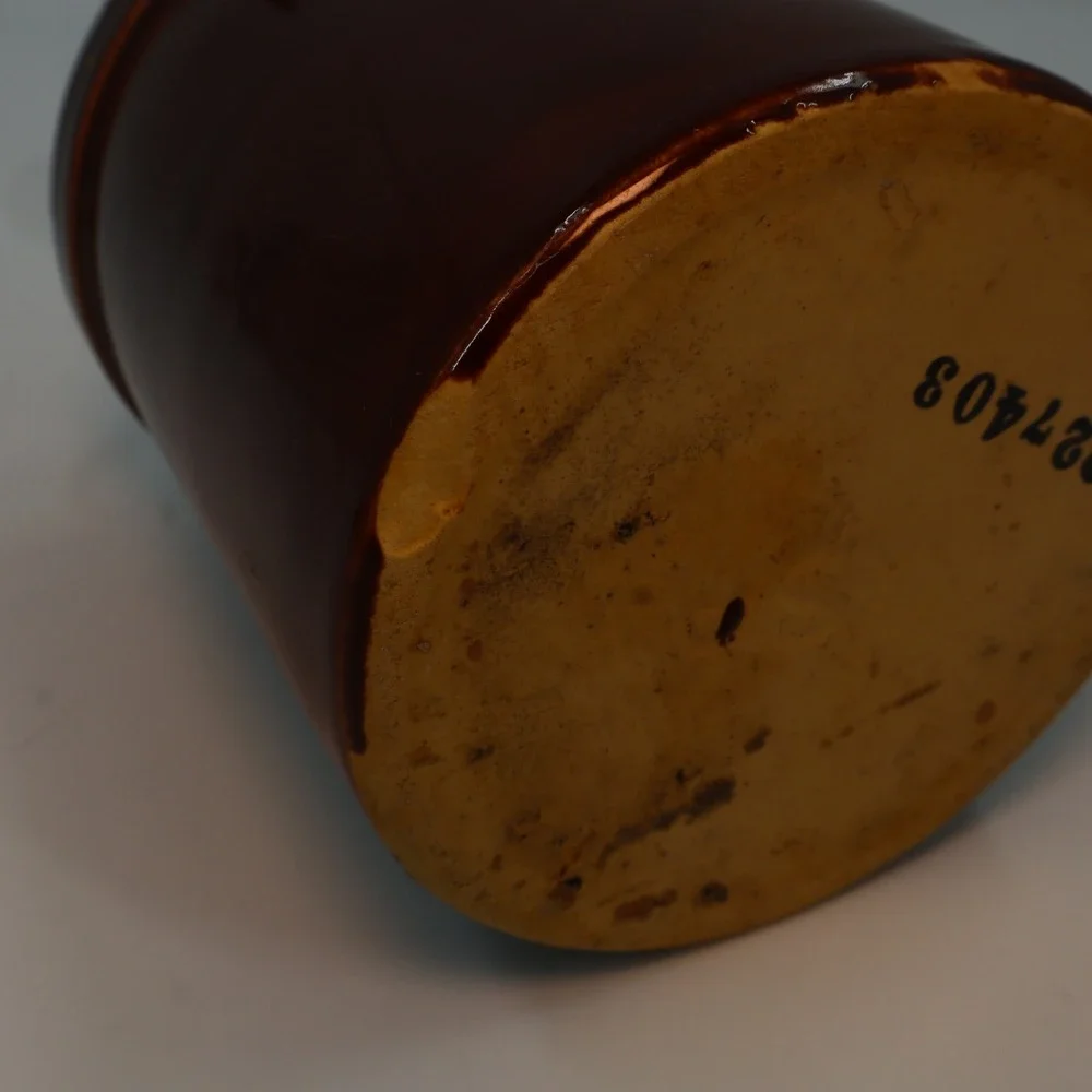 Stoneware Crock Jar Unisex 5in Brown Glazed Wire Bale Lid Vintage‎